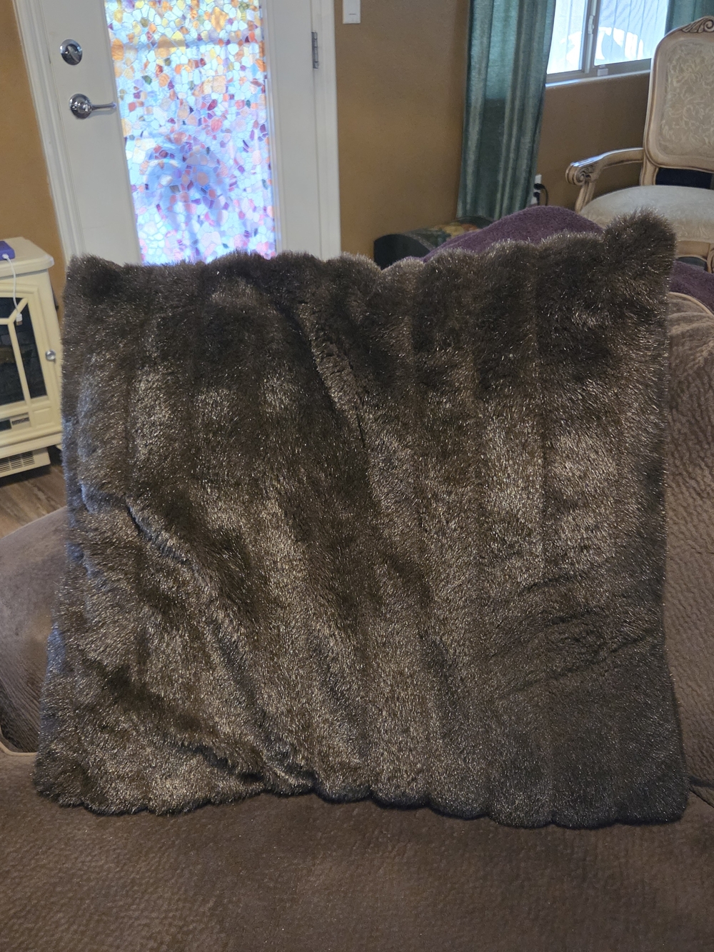 Faux Fur Decorative Throw Pillow - Brown